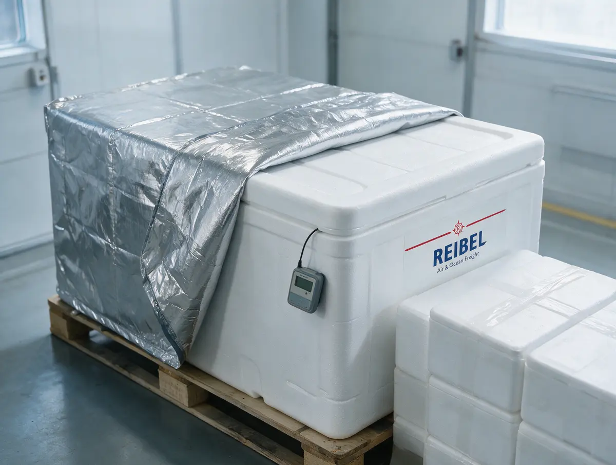 An insulated pallet shipper with a thermal blanket and a data logger