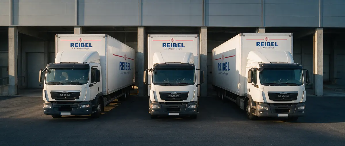 Three Reibel refrigerated trucks at the loading docks